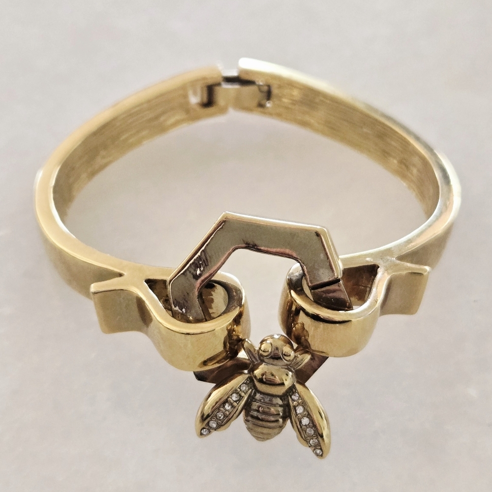 Bee & Rhinestone Bangle Bracelet, Rhinestone, Anne Klein - Picture 2 of 9